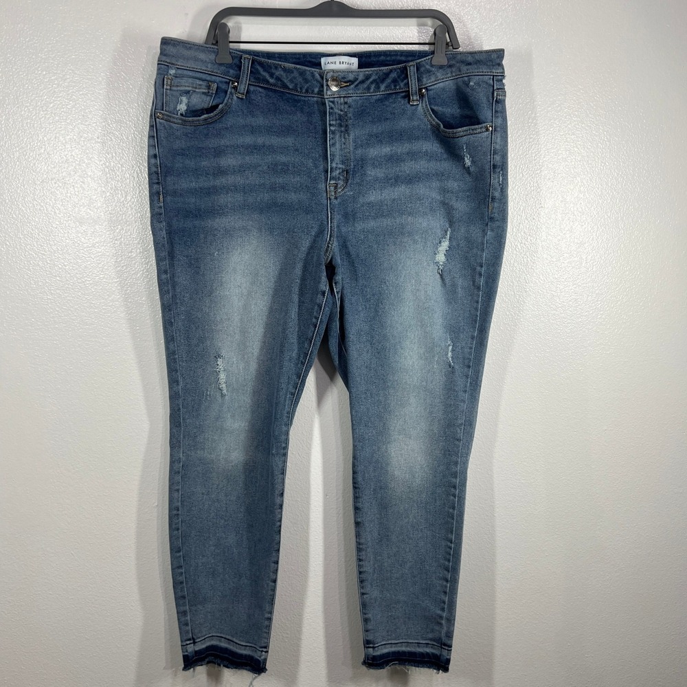 Lane Bryant Size 20 Mid Rise Skinny Jeans‎ Blue Distressed Frayed Hem Flex Magic